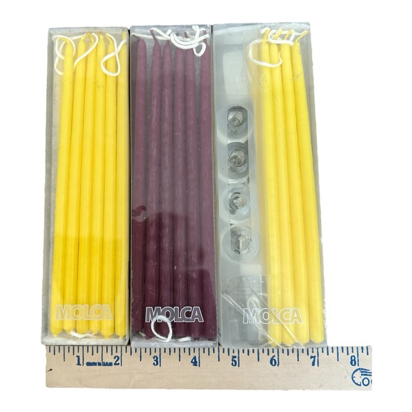 Molca Party Lite Candles 3 Boxes Made In Netherlands W/ Holders Yellow Burgundy - Picture 3 of 4